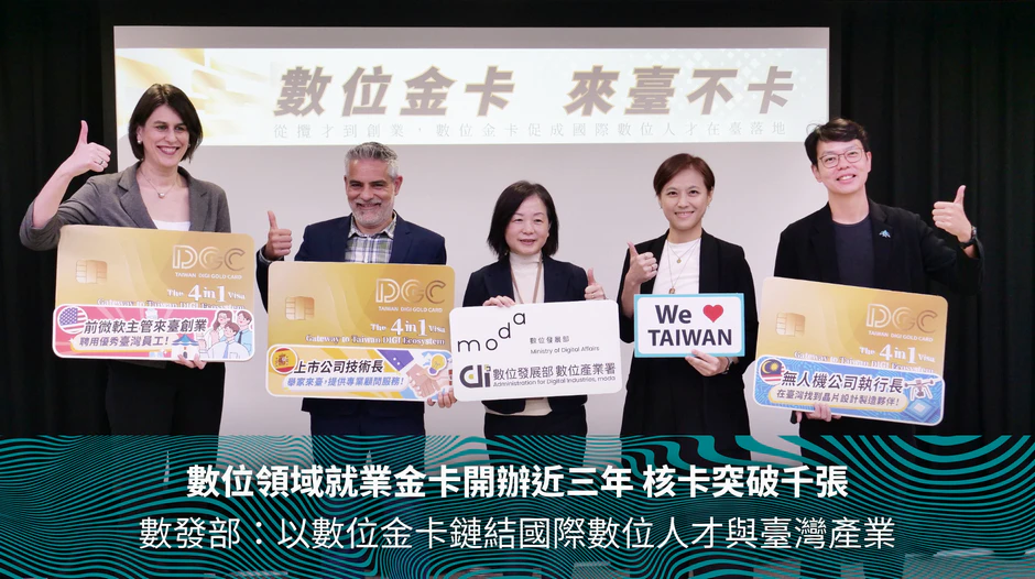 數位領域就業金卡開辦近三年 核卡突破千張 數發部：以數位金卡鏈結國際數位人才與臺灣產業